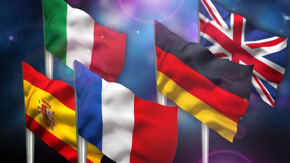 Die Landesflaggen von Deutschland, Frankreich, Spanien, Großbritannien und Italien. © fotolia.com 