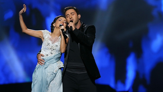Sophie und Nodi für Georgien im zweiten Halbfinale des Eurovision Song Contests © NDR Foto: Rolf Klatt