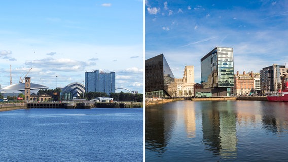 Hafenansichten der Städte Glasgow und Liverpool (Montage) © NDR/Colourbox Foto: Anja Deuble/ Figurniy Sergey