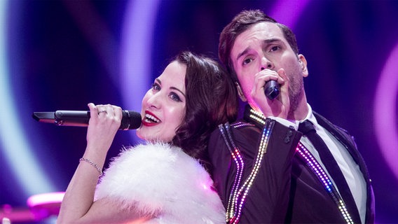 Electro Velvet proben auf der ESC-Bühne in Wien. © Rolf Klatt / NDR Foto: Rolf Klatt