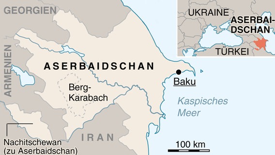 Die geographische Lage Aserbaidschans.  