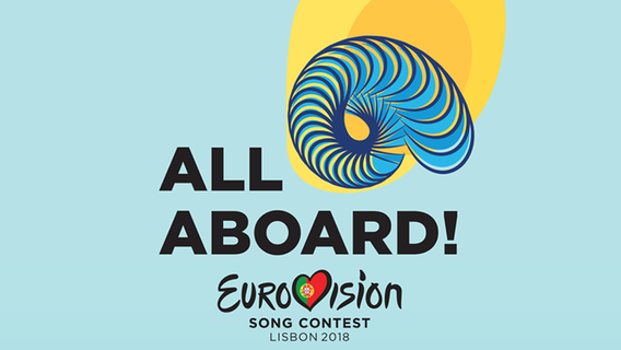 Das Haupt-Logo für den ESC 2018 in Lissabon - es zeigt eine Muschel und den Slogan "All Aboard!". © RTP 