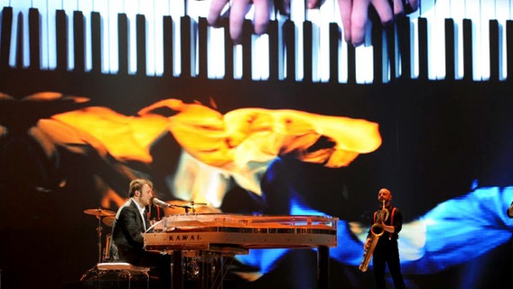 Raphael Gualazzi für Italien bei den Proben der Big 5 am 07.05.2011 in der Düsseldorf-Arena © EBU Foto: Alain Douit