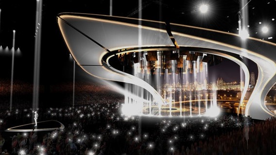 Entwurf der ESC-Bühne für den Wettbewerb 2017 in Kiew. Entwurf der ESC-Bühne für den Wettbewerb 2017 in Kiew. © EBU / UA:PBC