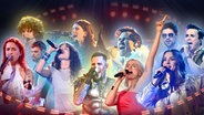 Benjamin Braatz, JULIKA, Moss Kena, The Great Leslie (o.), COSBY, Abor & Tynna, Feuerschwanz, LEONORA und LYZA (u.), die Finalisten von "Chefsache ESC" © RTL / Raab Entertainment Foto: Willi Weber