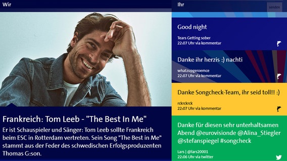 Screenshot der Social-TV Anwendung bei den ESC Songchecks  