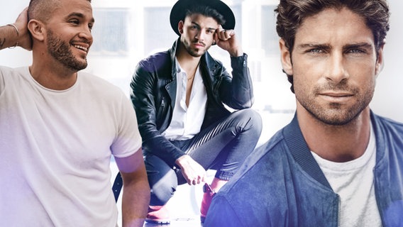 Die Interpreten Damir Kedžo aus Kroatien, Sandro für Zypern und Tom Leeb aus Frankreich. © eurovision.tv/Julien Carbuccia, CyBC Foto: Julien Carbuccia, HRT, Andreas Anastasiou