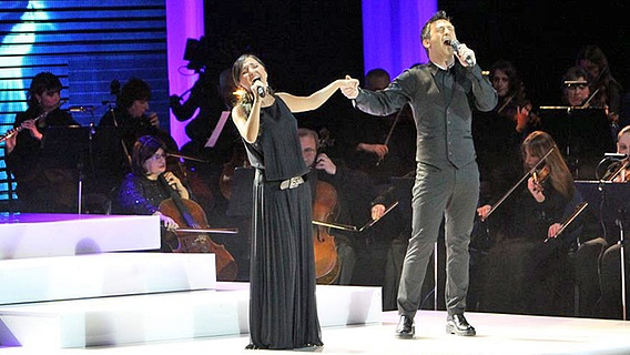 Das georgische Gesangsduo Sophie Gelovani und Nodi Tatishvili.  