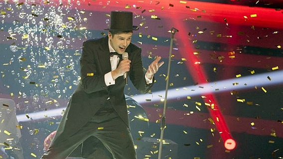 Sänger Andrius Pojavis beim ESC-Vorentscheid in Litauen 2013 © lrytas.lt Foto: Justinas Stacevičius