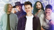Michael Schulte, Max Mutzke, Daniel Kähler, Conchita Wurst und Isaak © Radio Bremen Foto: Leonard Müller-Klönne / Gaby Gester / Jan Fahrenholz / Hanna Fasching / Valentin Ammon