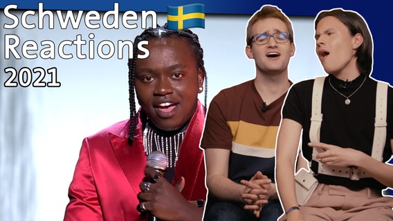 Schwedens ESC-Kandidat Tusse mit Marcel Stober und Broder Breese.  