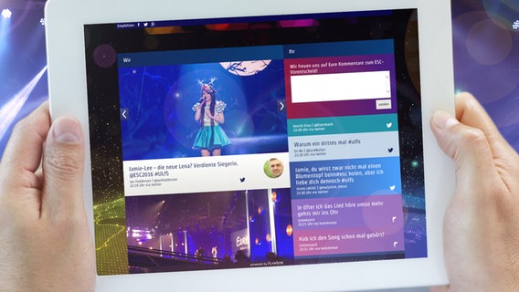 Social TV auf eurovision.de auf einem Tablet PC (Montage) © fotolia.com Foto: Brian Jackson, Gino Santa Maria