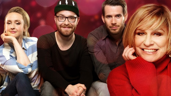 Leslie Clio, Mark Forster, Johannes Strate und Mary Roos (Montage). © NDR, Manfred Esser Foto: Christian Spielmann, Roos: Manfred Esser