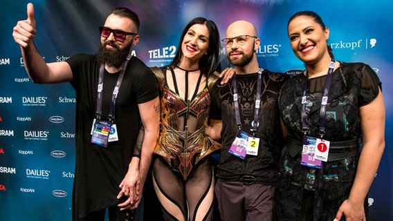 Jala, Ana Rucner, Deen und Dalal bei der Pressekonferenz. © eurovision.tv Foto: Anna Velikova (EBU)