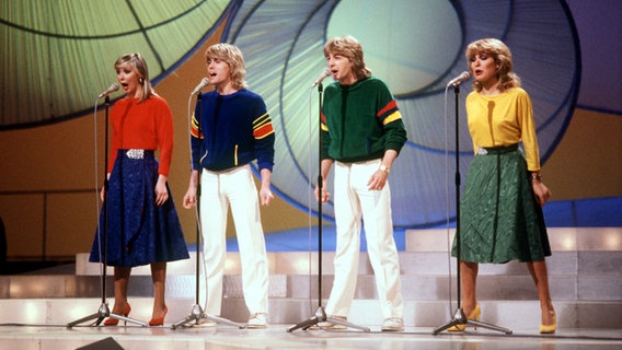 Bucks Fizz vertreten Großbritannien 1981 beim Grand Prix und belegen den 1. Platz  Foto: ANP