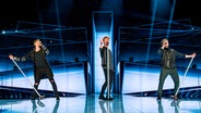 Die drei Sänger von Lighthouse X treten für Dänemark an. © eurovision.tv Foto: Anna Velikova (EBU)