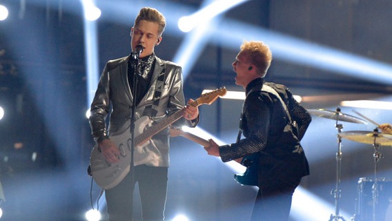 Die Finnen von Softengine bei der zweiten Kostümprobe in Kopenhagen beim ESC 2014. © EBU Foto: Andres Putting