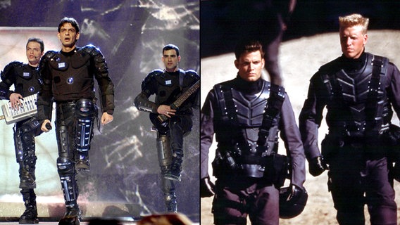 Zum Verwechseln ähnlich: Michalis Rakintzis und seine Musiker (links) und die Starship Troopers (rechts). © picture-alliance / Mary Evans Picture Library 