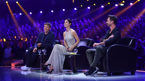 Die Jury von Unser Song 2017 für den Eurovision Song Contest: Lena, Tim Bendzko und Florian Silbereisen © Brainpool / Willi Weber Foto: Willi Weber