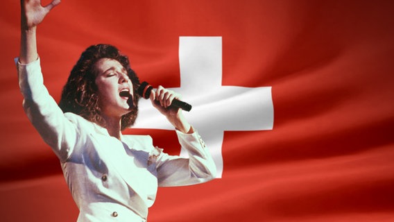 Celine Dion vor Länderflagge Schweiz (Montage) © Picture Alliance, Fotolia.com Foto: ANP, Jürgen Priewe